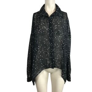 Sheer Star Print Button-Up Blouse - Black